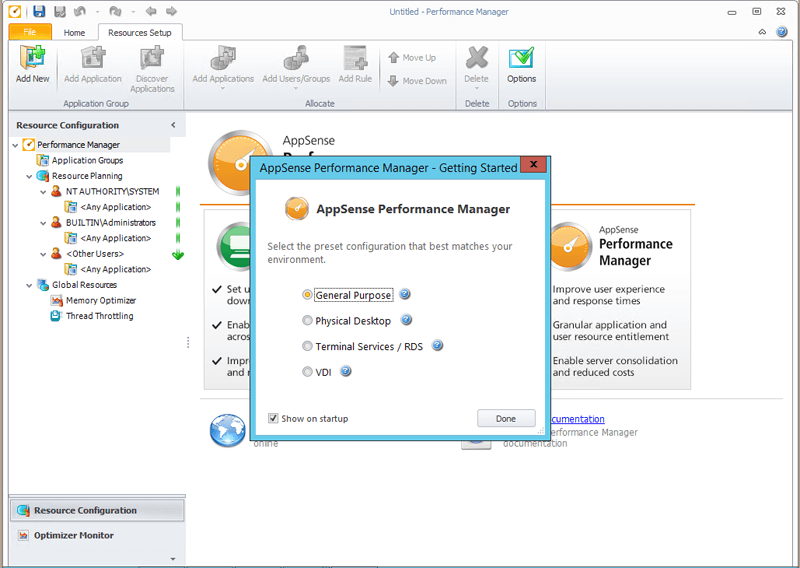 AppSense performance manager screenshot