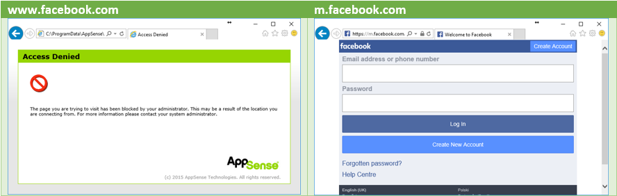 AppSense facebook access denied screenshot