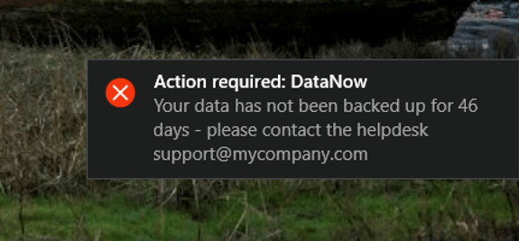 action required: DataNow notification screenshot