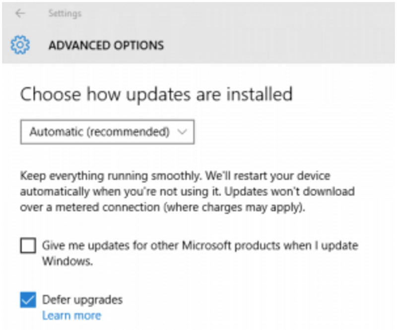 advanced options settings - choose how updates are installed screenshot
