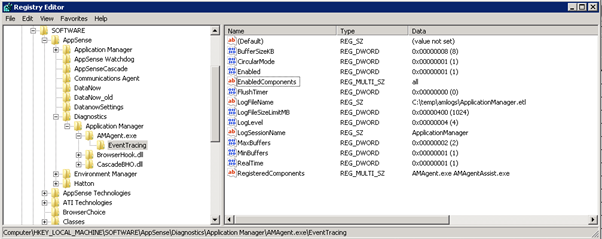 registry editor - event tracing screenshot