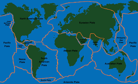 Plate Tectonics World Map Faultlines