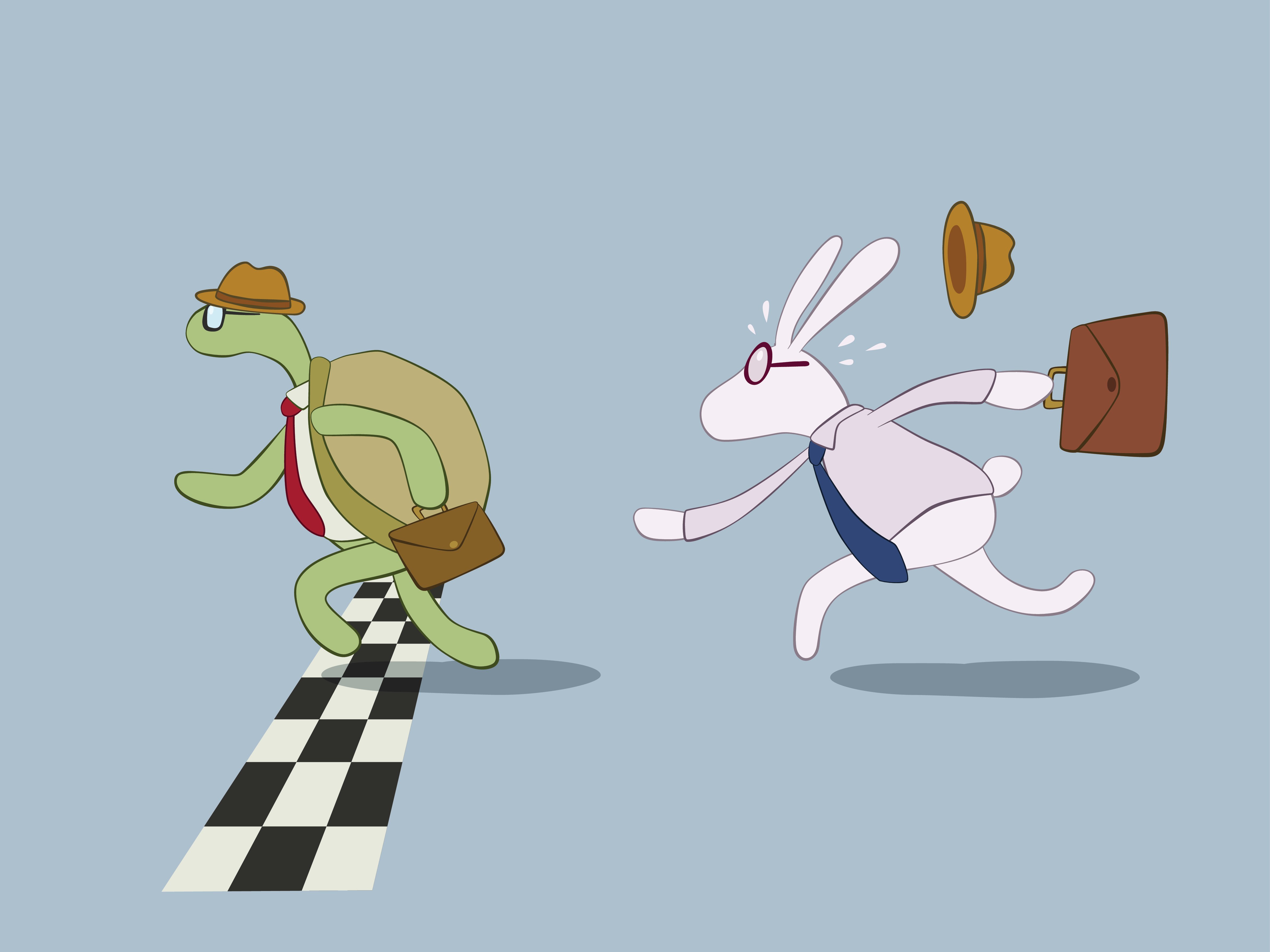 turtle crossing finish line bfore rabbit