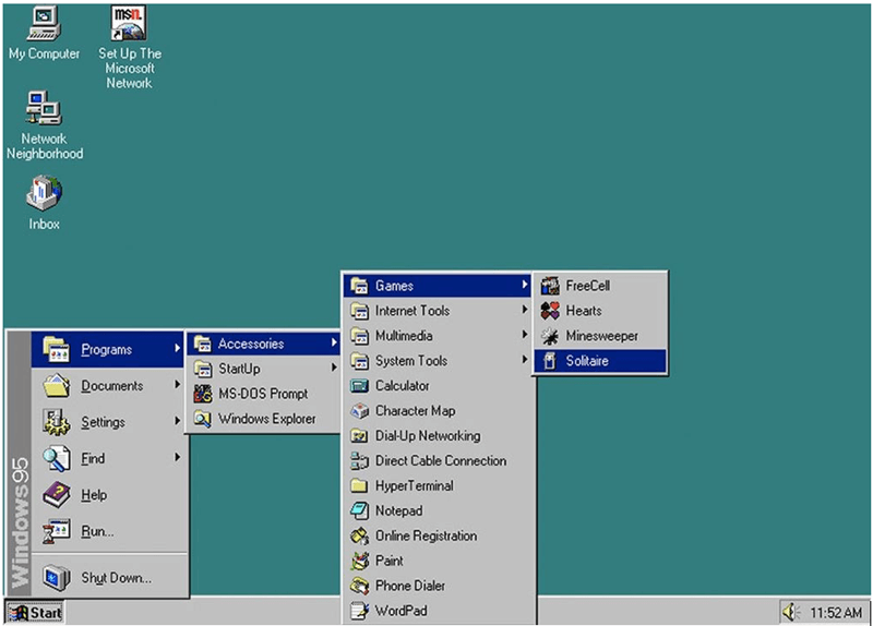 programs - accessories - games - solitaire. screenshot