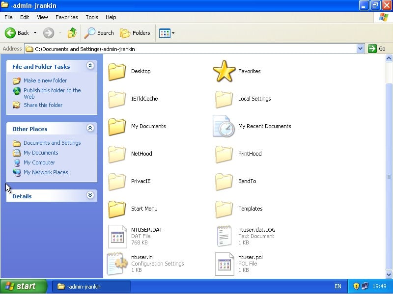 admin - documents and settings screenshot