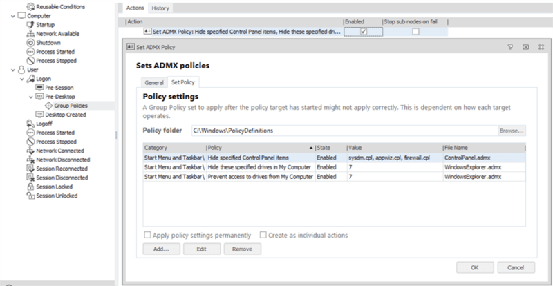 set group policies screenshot