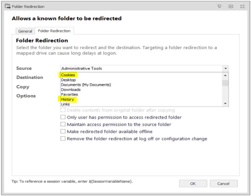 folder redirection screenshot