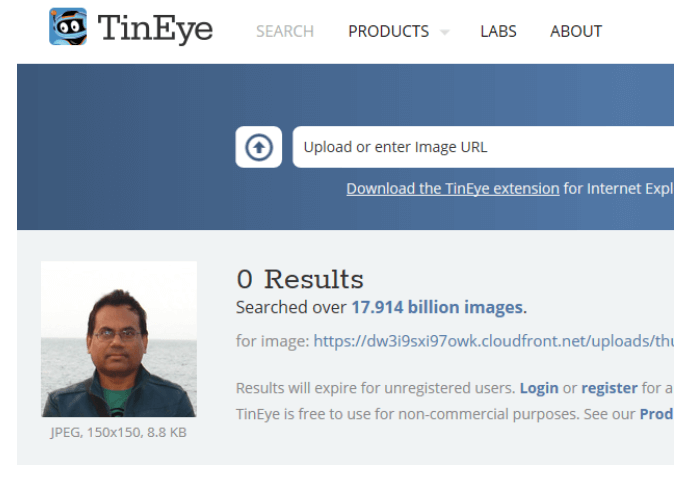 TinEye zero search results screenshot