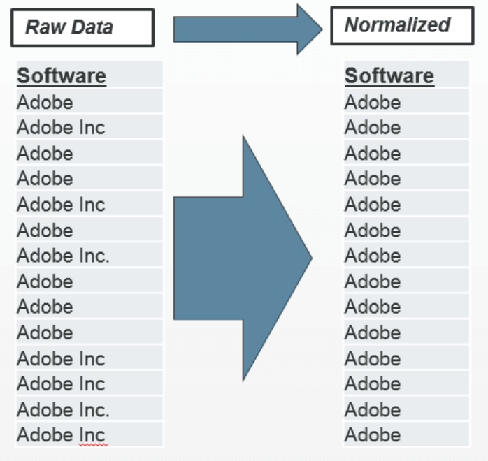 raw software data - normalized software data screenshot