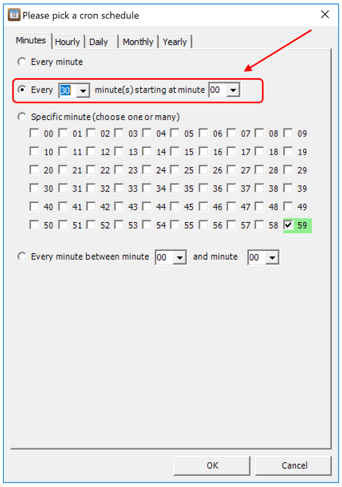 selecting a cron schedule screenshot