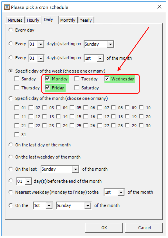 selecting a cron schedule screenshot