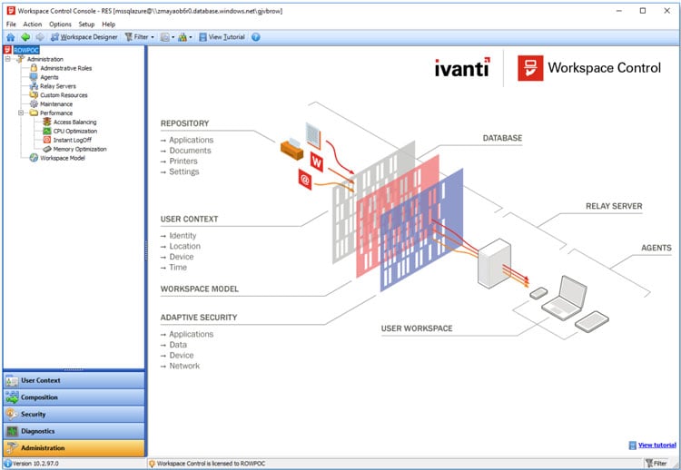 workspace control console - administration screenshot