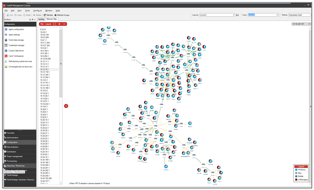 ivanti management console - configuration - reporting/monitoring screenshot