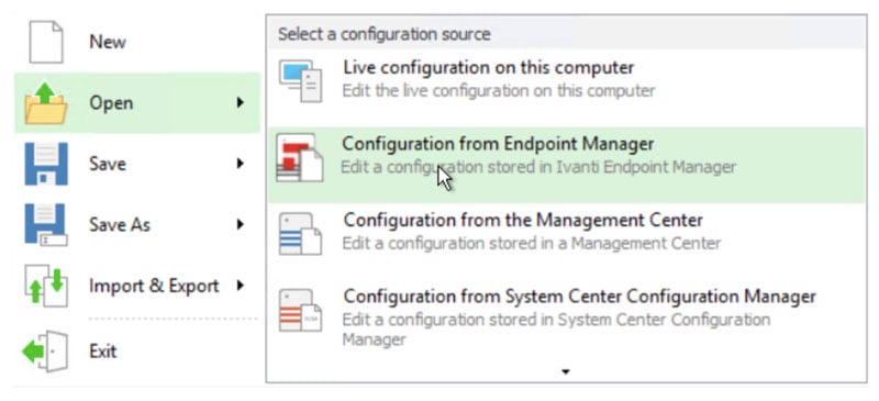 configuration source - endpoint manager - screenshot