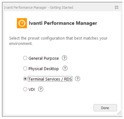 ivanti performance manager - getting started - terminal services/RDS - screenshot