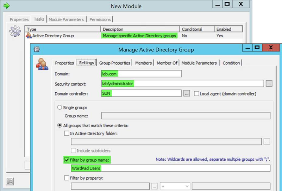 manage active directory group - settings - screenshot