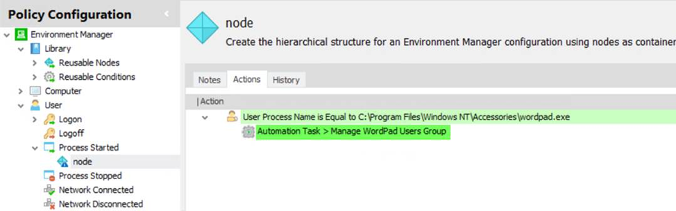 file - actions - policy configuration - node - automation screenshot