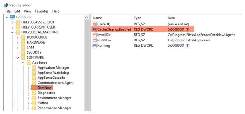 new file director 2018 3 windows client cache management - registry editor - computer - datanow - screenshot