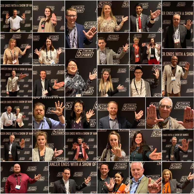 grid of photos of people holding up their hands for the 5 For The Fight event