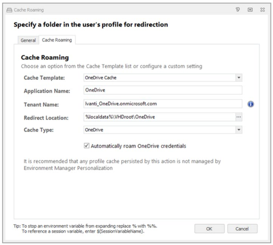 cache roaming - specify a folder in the user's profile for redirection