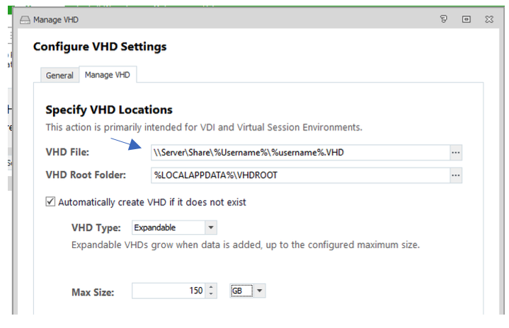manage vhd - configure vhd settings - manage vhd - specify vhd locations screenshot
