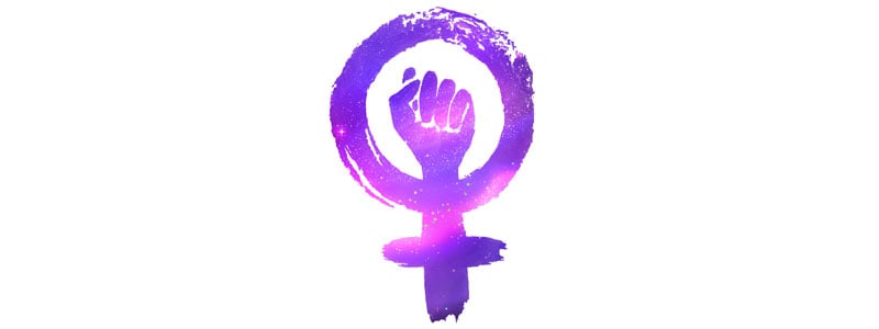 pink female symbol w raised fist
