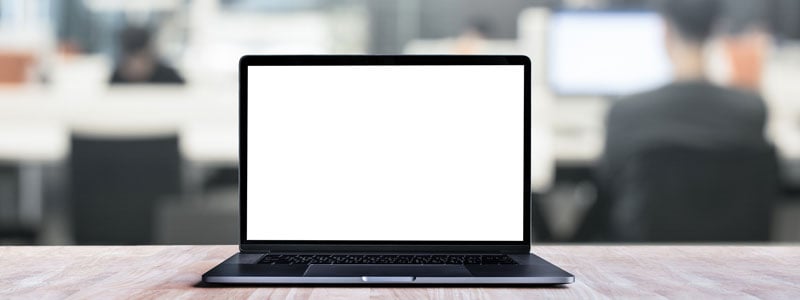 open laptop w white screen 