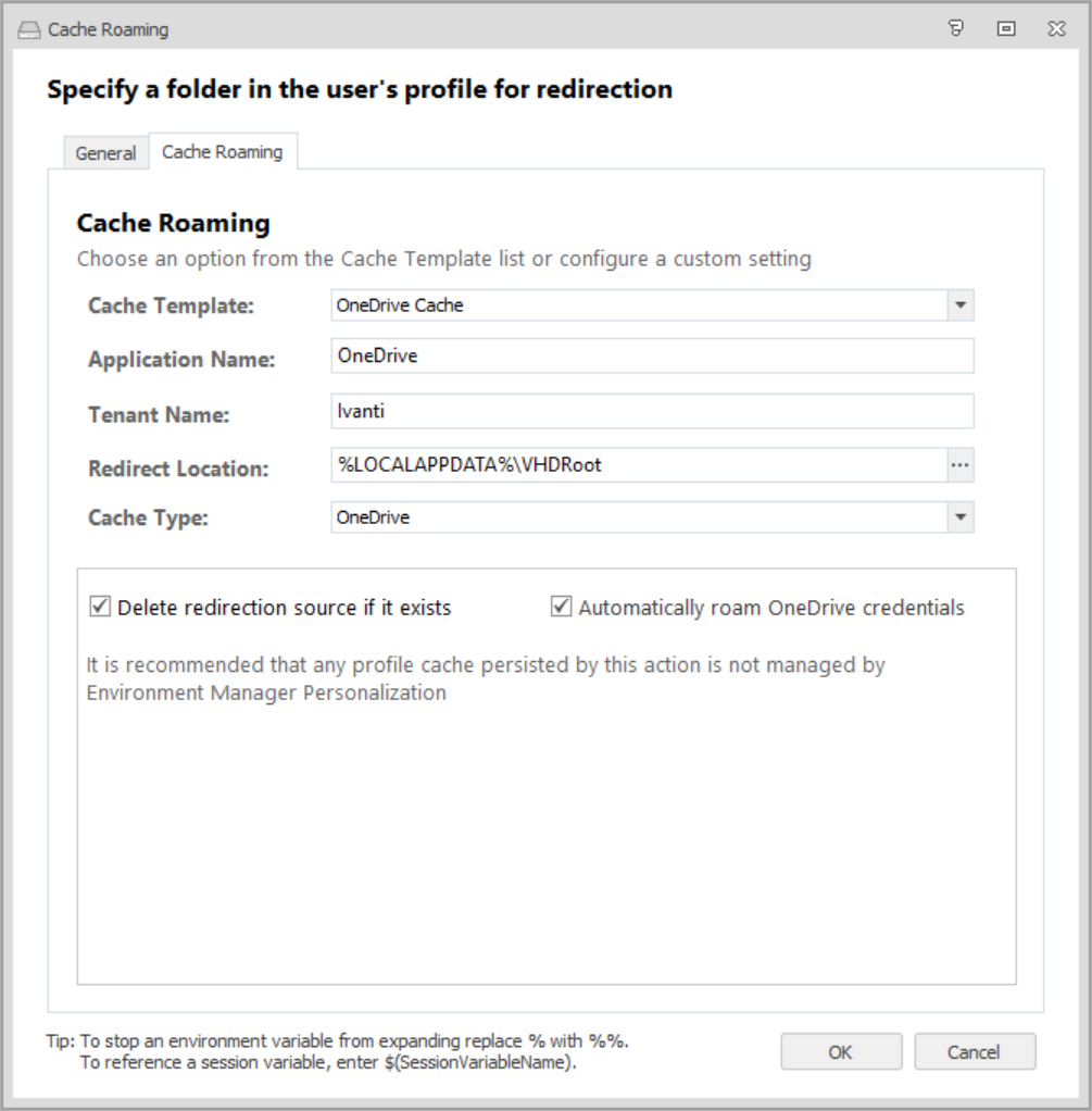 cache roaming - environment manager screenshot