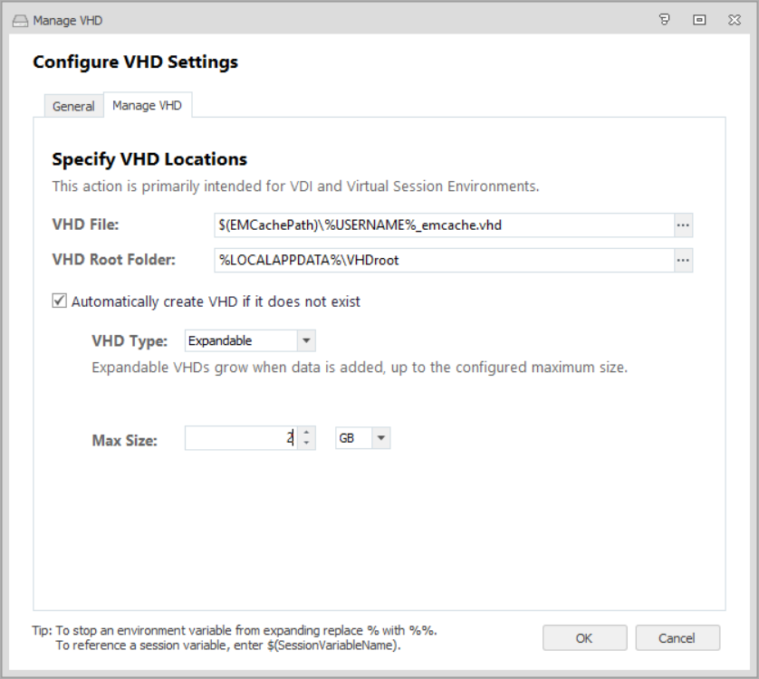 manage vhd - configure vhd settings - specify vhd locations screenshot
