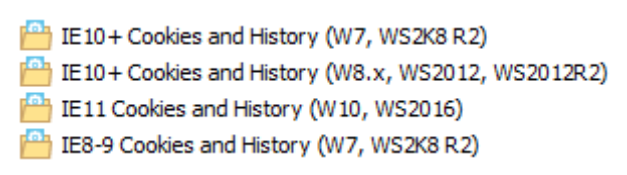 system folders containing IE cookies and history