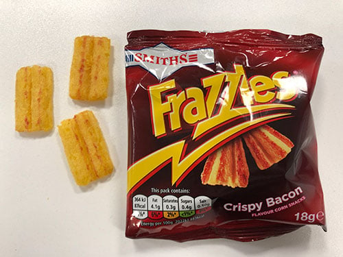 a bag of frazzles corn snacks