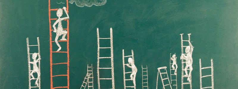 chalk illustration of people climbing ladders