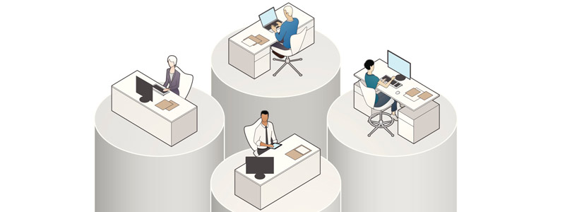 illustration of people working in silos