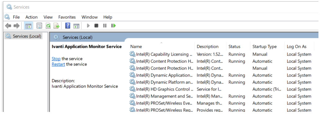 ivanti application monitor services screenshot