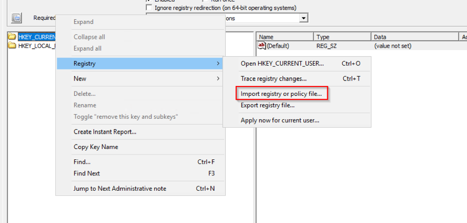 import registry or policy file