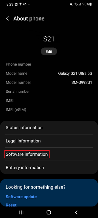 Samsung device showing "About Phone" screen