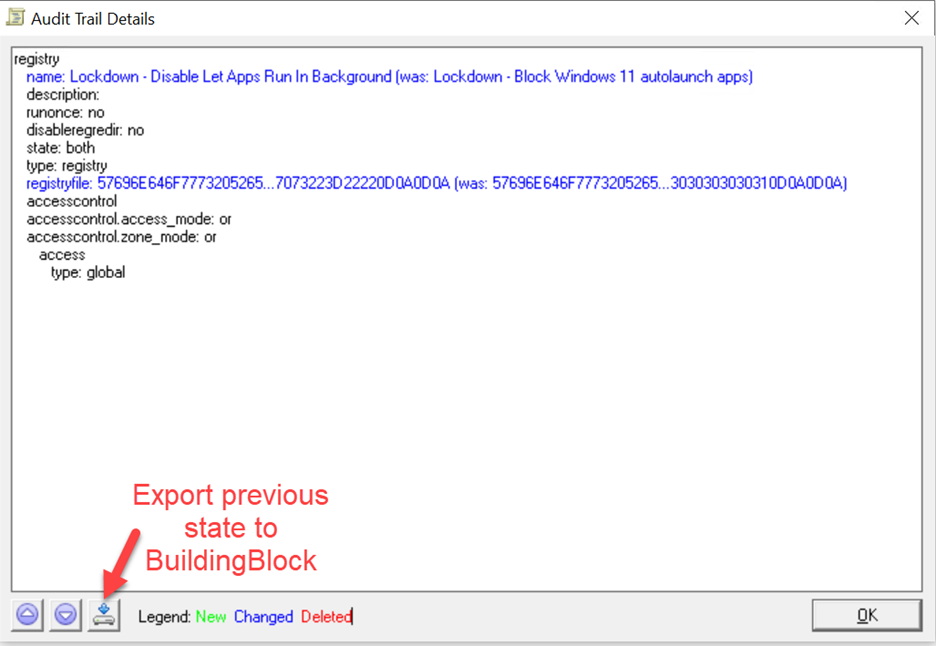 export previous state to building block in Ivanti Workspace Control