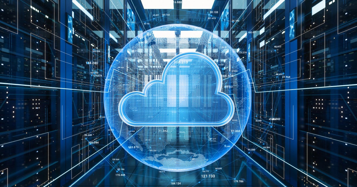image of an abstract cloud in a server room
