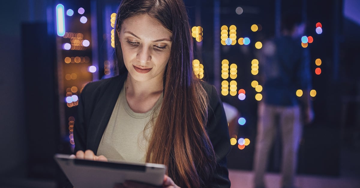 Woman looking at a tablet device