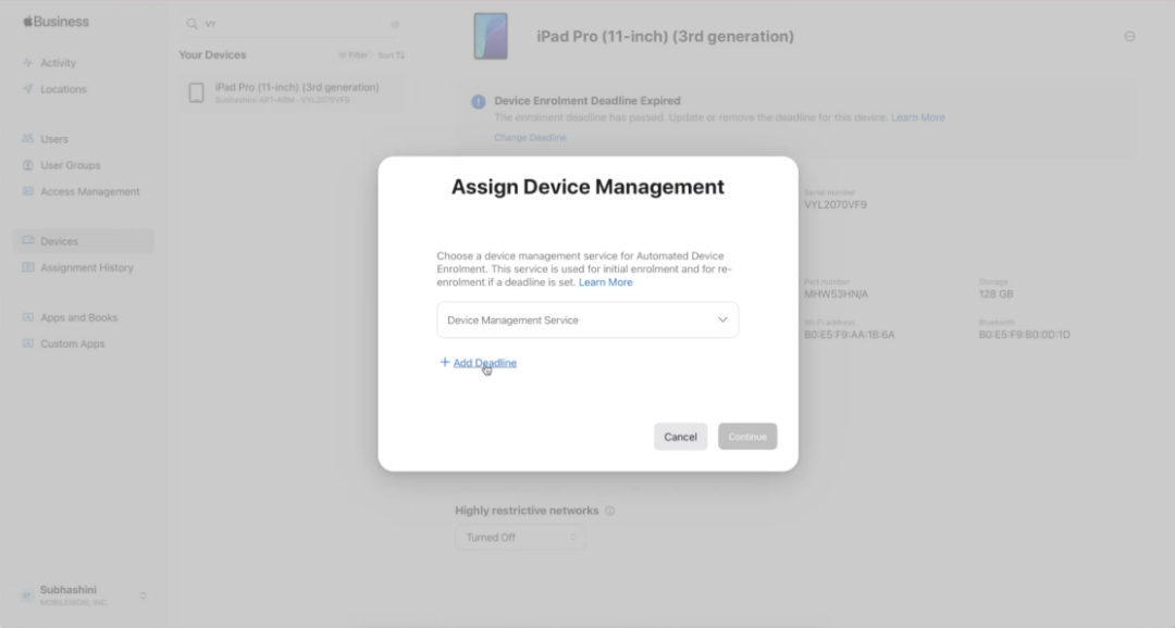 Device Migration via the ABM console screenshot