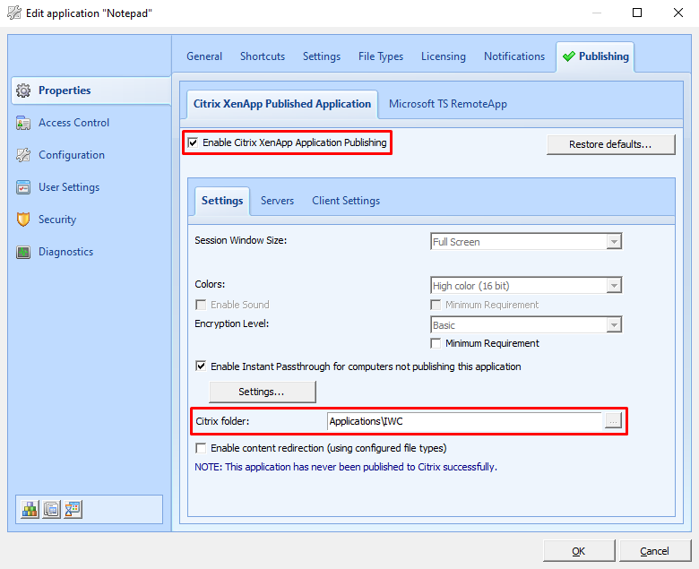 enable citrix xenapp application publishing