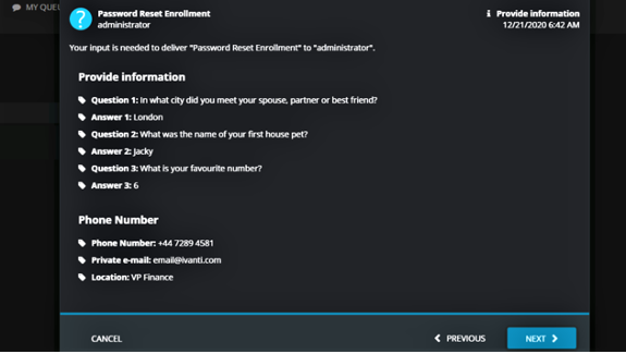 identity director password reset security questions