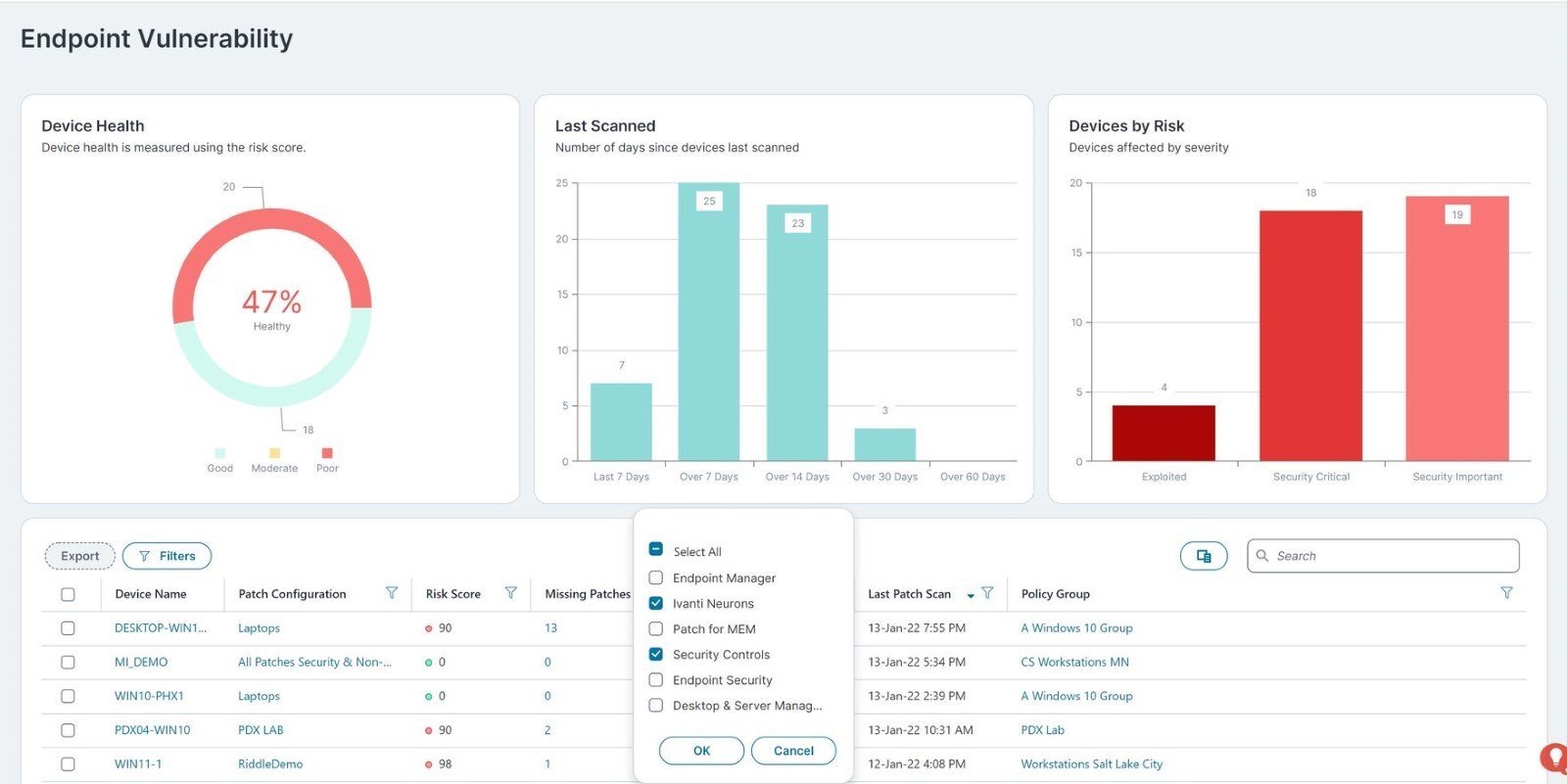 screenshot: endpoint vulnerability