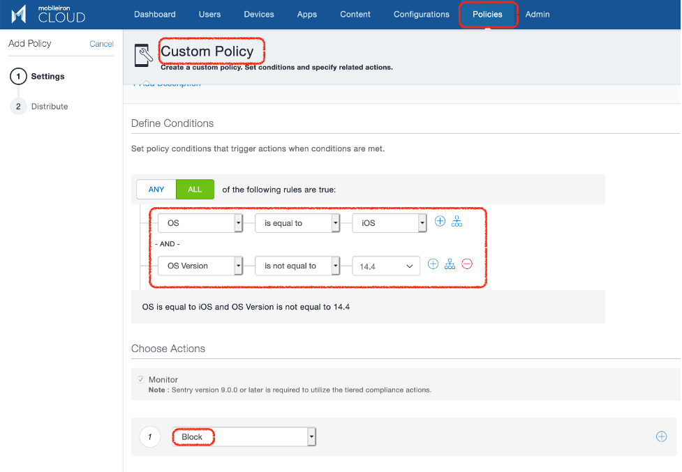 mobileiron cloud - custom policy conditions