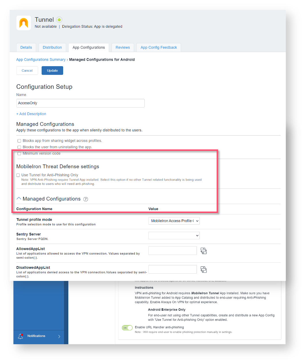 mobileiron tunnel config setup