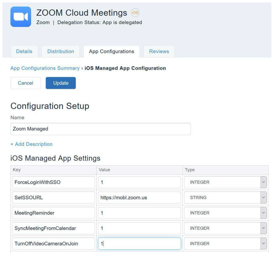 zoom cloud meetings app configuration settings