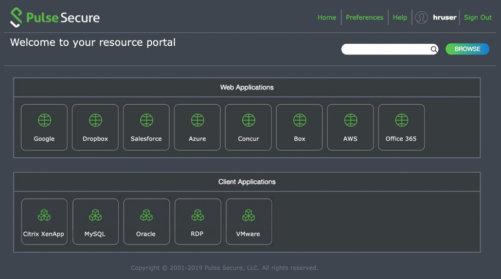 screenshot: pulsesecure resource portal