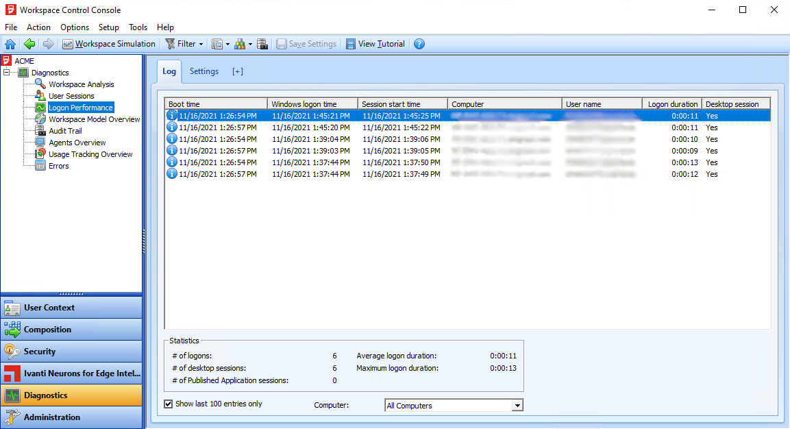 workspace control console - logon performance