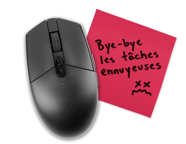 Souris d’ordinateur avec un post-it attaché dessus disant : « Déléguer les tâches subalternes »