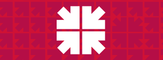 A graphic consisting of a pattern of pink and purple arrows on a red background, with a prominent white symbol in the center made up of four large arrows pointing inward, forming a cross shape.